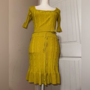 Cute Mustard Knit Mini Skirt Set